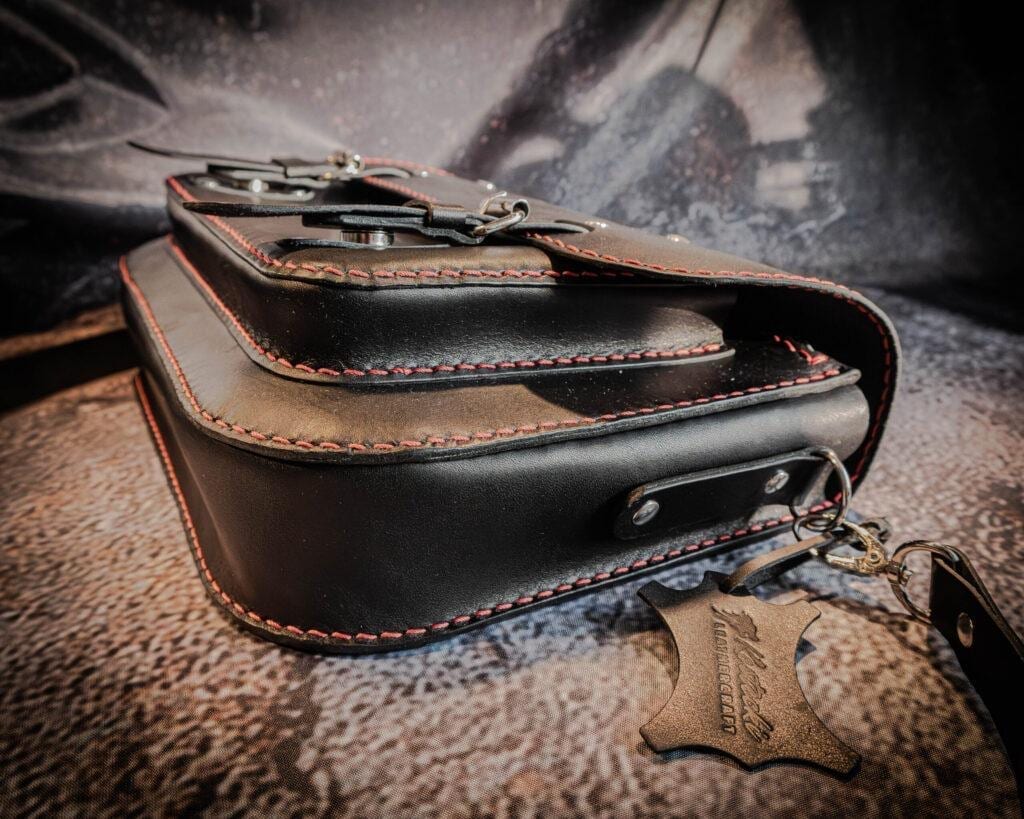 Black Messenger with Crimson Stitching