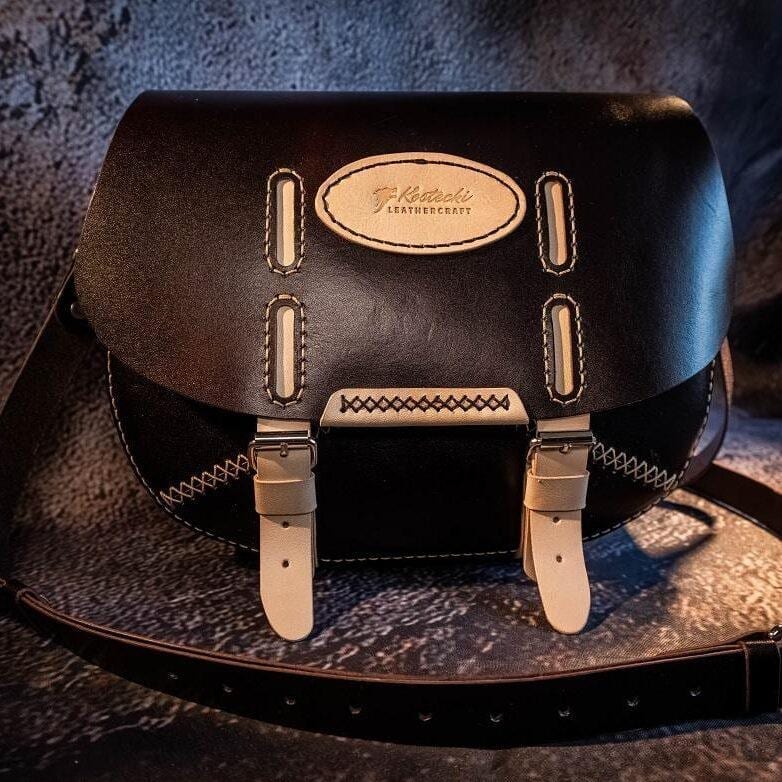 Two-Tone Stamped Leather Messenger Bag