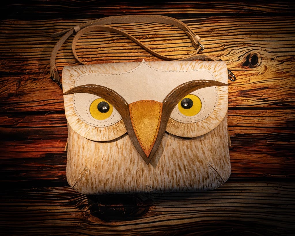 Snowy Owl Handcrafted Leather Bag