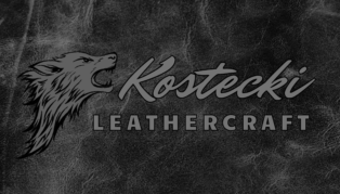 wizytówka Kostecki Leathercraft, logo z wilkiem